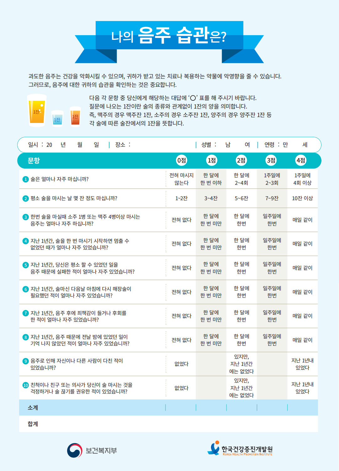 알코올 사용장애 선별검사(AUDIT-K)1